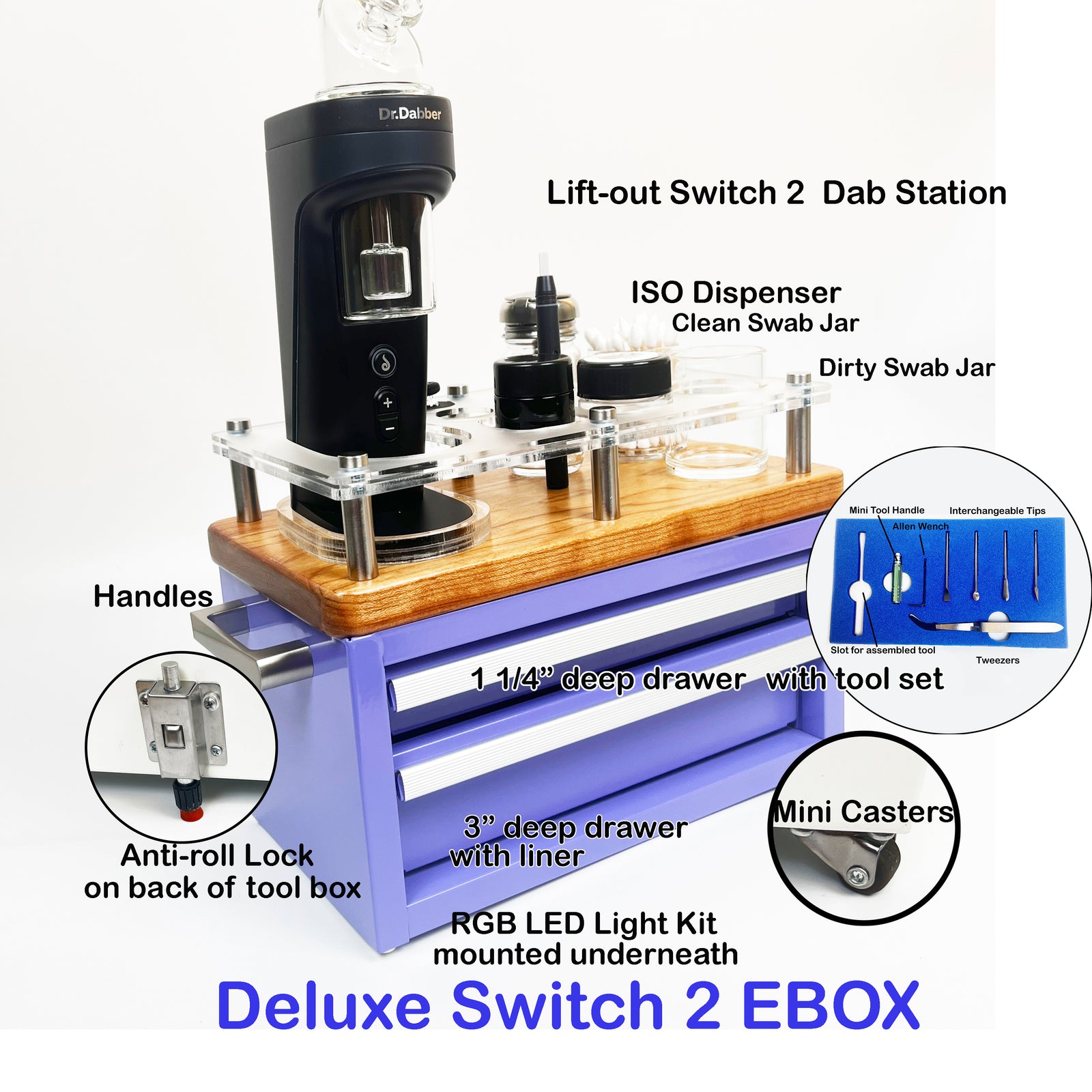 E-BOX Mini Steel Tool Chest Dr Dabber Switch 2 Dab Station With 2 Draw