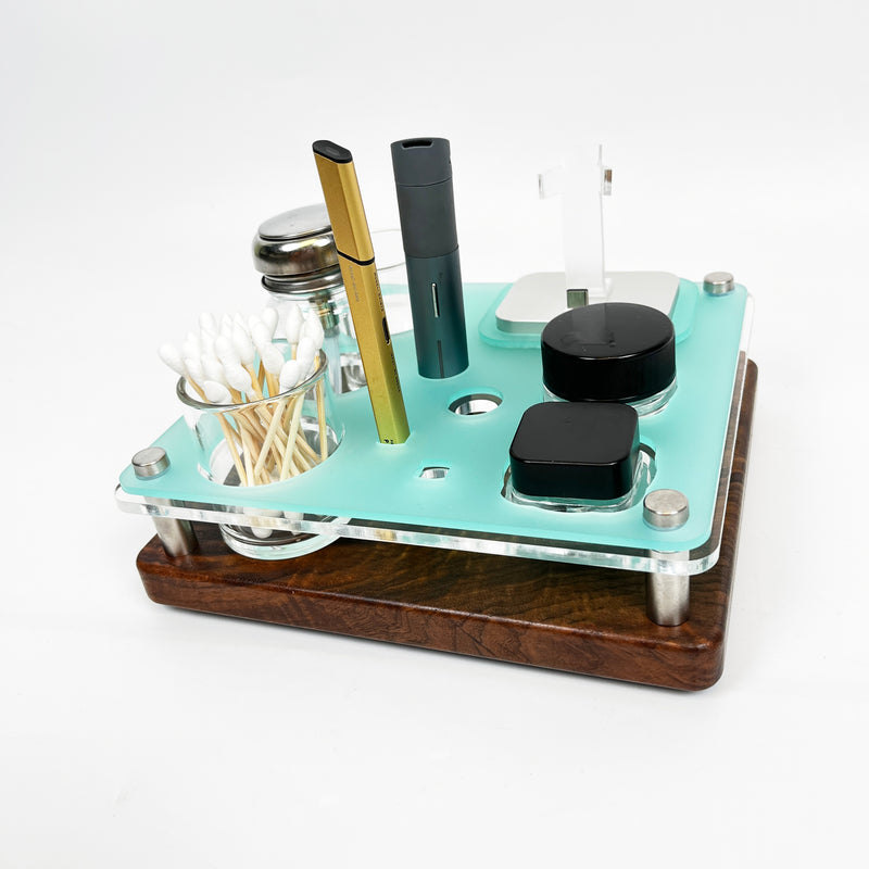 Puffco Pivot Mini Dab Station Session Organizer and Charging Station with Hot Knife Slot and Cap Holder,  ISO Dispenser Pump, Swab Jars