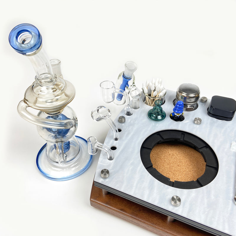 E-Trays Large Combo Dab Banger Station and  Herb Rolling Tray  Unit ~ Fits Water Pipes with 2.75" - 4" Diameter Base