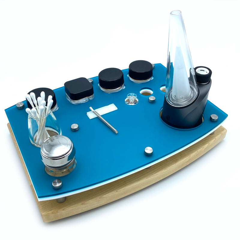 E-Trays Frosted Berry Dab Rig Station Organizer for Puffco Brand Peak or Pro Portable Cannabis Vaporizer ~ Stainless / Glass ISO Pump, Swab Vase