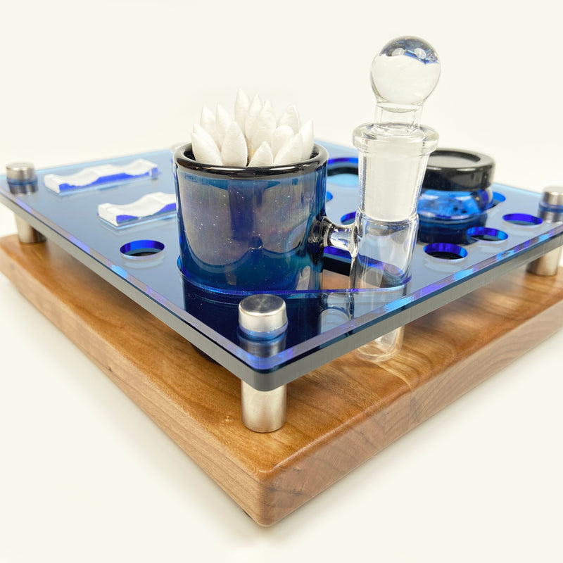 8X7 Mini Dab Concentrate Tray Cleaning Station with Art Glass ISO Swab Jar and Banger / Carb Cap Storage ~ Compact Dab Session Organizer