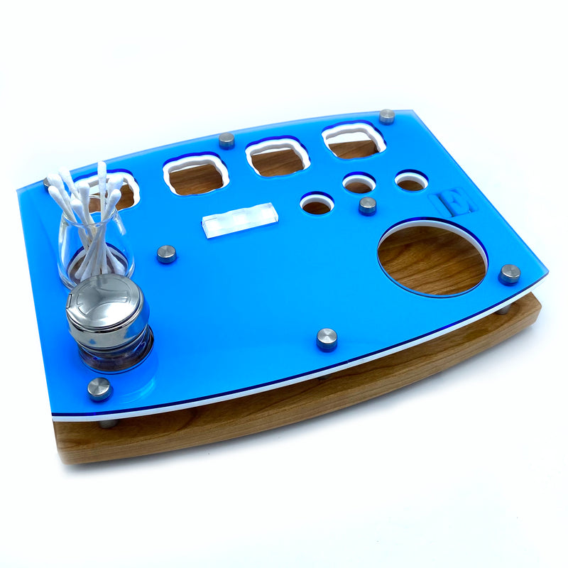 E-Trays Gloss Blue Dab Rig Station Organizer for Puffco Brand Peak or Pro Portable Cannabis Vaporizer ~ Stainless / Glass ISO Pump, Swab Vase