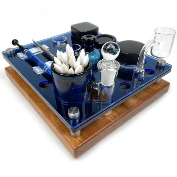 8X7 Mini Dab Concentrate Tray Cleaning Station with Art Glass ISO Swab Jar and Banger / Carb Cap Storage ~ Compact Dab Session Organizer