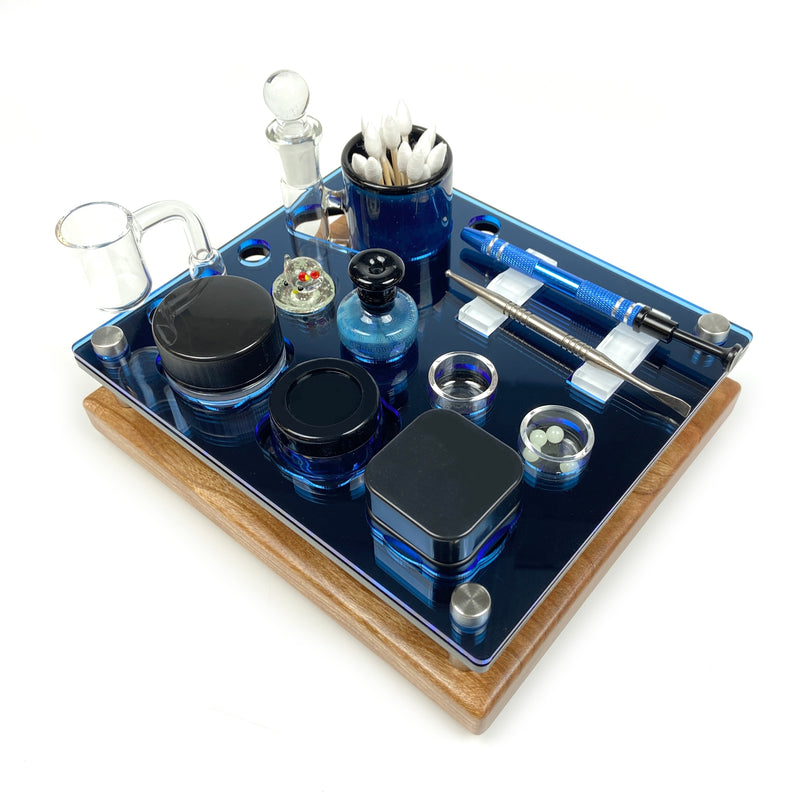 8X7 Mini Dab Concentrate Tray Cleaning Station with Art Glass ISO Swab Jar and Banger / Carb Cap Storage ~ Compact Dab Session Organizer