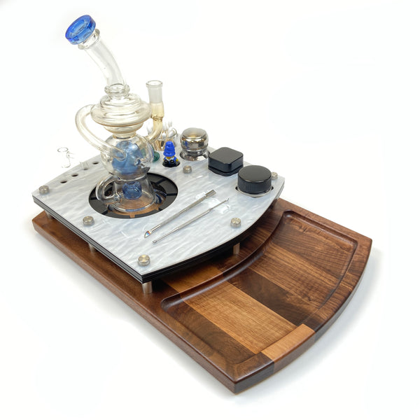E-Trays Large Combo Dab Banger Station and  Herb Rolling Tray  Unit ~ Fits Water Pipes with 2.75" - 4" Diameter Base