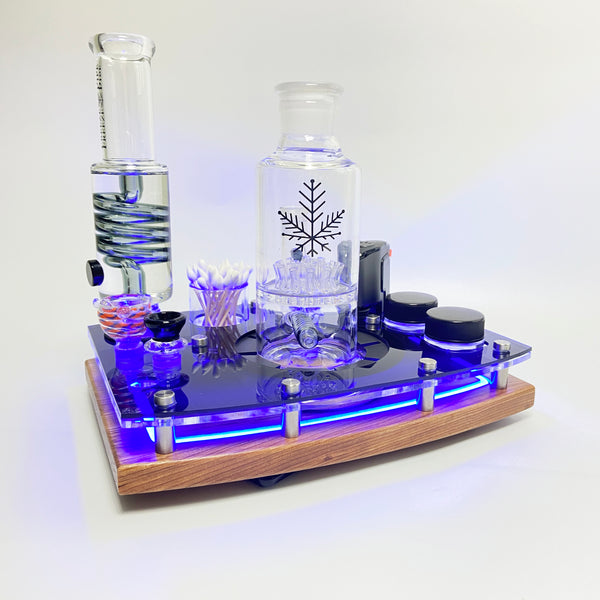 Freeze Pipe LED "Light Glow" Rig Station Tray Session Organizer Stores Glass Safely