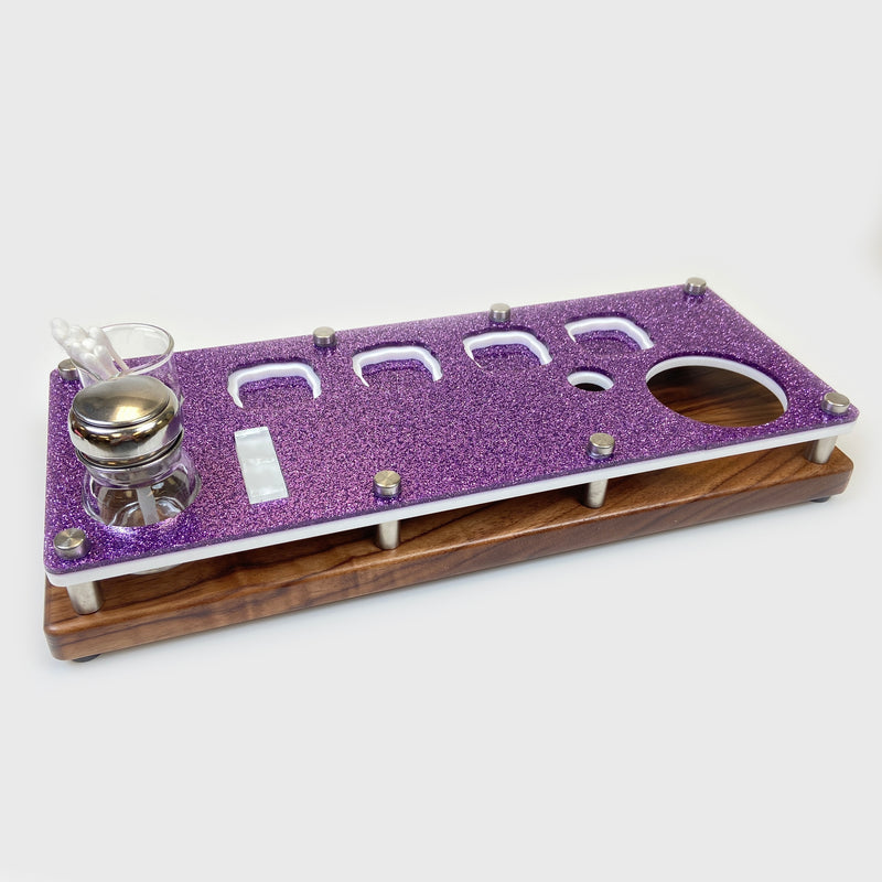 Puffco Peak or Pro Dab Rig Station Organizer E-Trays in Purple Glitter, 15X6" With ISO and Swab