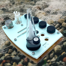 E-Trays Sea Glass Dab Rig Station Organizer for Puffco Brand Peak or Pro Portable Cannabis Vaporizer ~ Stainless / Glass ISO Pump, Swab Vase