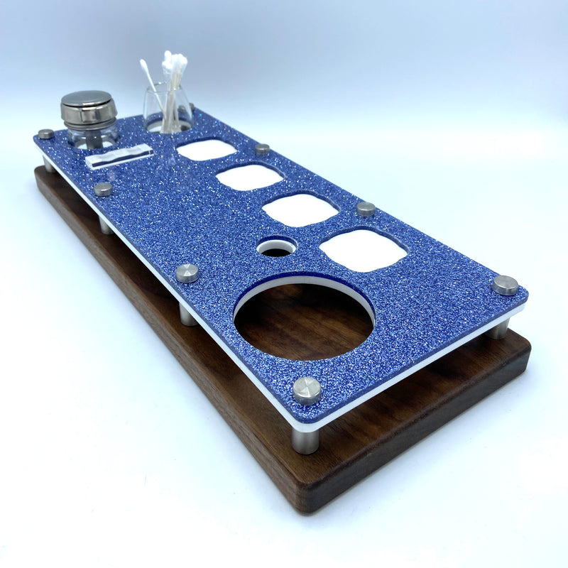 E Tray Concentrate Vaporizer Rig Station for Puffco Peak or Pro ~ Organizer Cleaning Tray for Cannabis Dab Users Glitter Acrylic Top, Wood Base