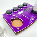 Puffco Peak or Pro Rig Station organizer tray in purple acrylic on a walnut wood base