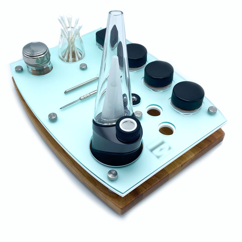 E-Trays Sea Glass Dab Rig Station Organizer for Puffco Brand Peak or Pro Portable Cannabis Vaporizer ~ Stainless / Glass ISO Pump, Swab Vase