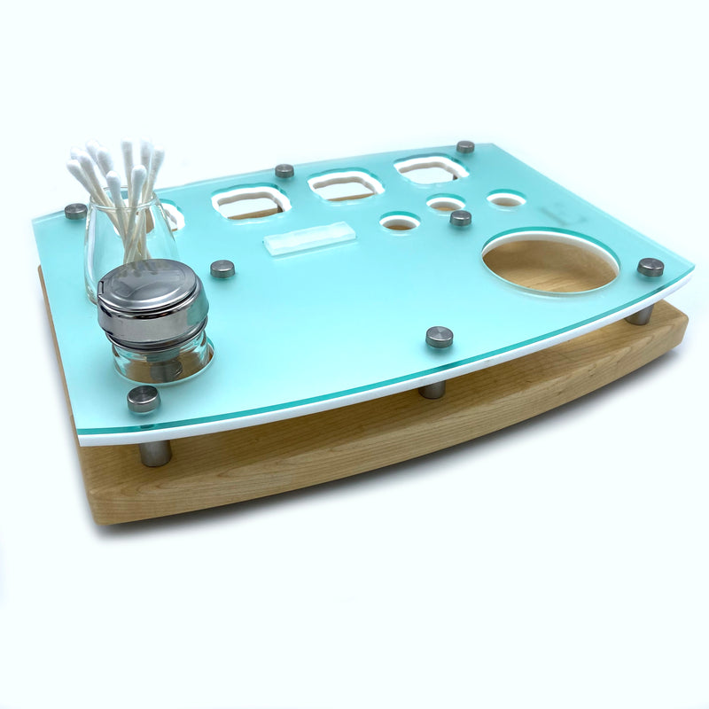 E-Trays Sea Glass Dab Rig Station Organizer for Puffco Brand Peak or Pro Portable Cannabis Vaporizer ~ Stainless / Glass ISO Pump, Swab Vase