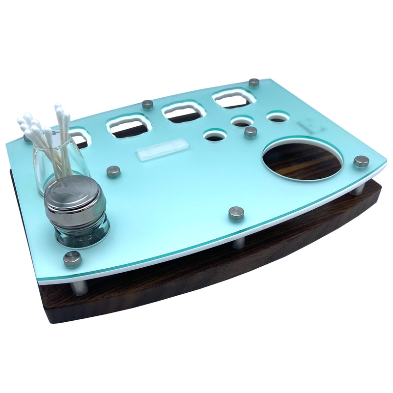 E-Trays Sea Glass Dab Rig Station Organizer for Puffco Brand Peak or Pro Portable Cannabis Vaporizer ~ Stainless / Glass ISO Pump, Swab Vase
