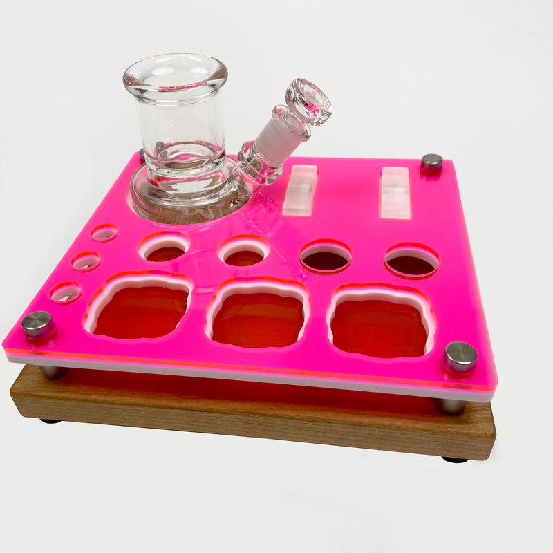 Mini 8X7 Dab Session Tool Tray with TAG ISO Swab Jar Cleaning Station : Neon Red
